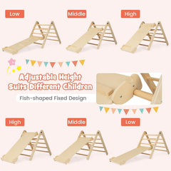 3-in-1 Climbing Set Foldable and Adjustable Kids Triangle Set-Natural