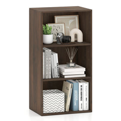 3 Shelf Walnut Bookcase, Compact Open Storage Cabinet with Adjustable Shelves