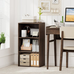 3 Shelf Walnut Bookcase, Compact Open Storage Cabinet with Adjustable Shelves