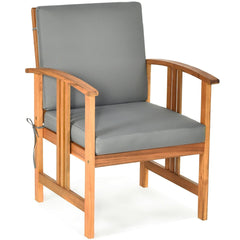 3 Piece Acacia Wood Patio Sofa Set, 2 Chairs Rated 360 lb with Grey Cushions on Hidden Zips and 18 in Side Table