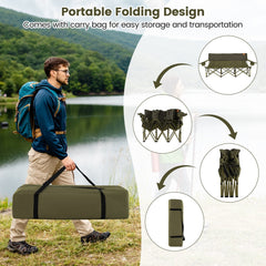 3 Person Folding Camping Chair with 2 Cup Holders Cotton Padding & Storage Bag-Green