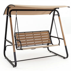3-Person Porch Swing, Outdoor Swing with Adjustable Canopy-Beige