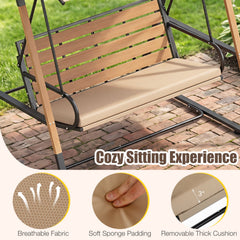 3-Person Porch Swing, Outdoor Swing with Adjustable Canopy-Beige