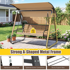 3-Person Porch Swing, Outdoor Swing with Adjustable Canopy-Beige