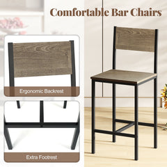 3 Piece Bar Table Set with Backrest and Footrest for Small Space-Gray