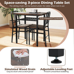 3-Piece Dining Table Set with Rectangular Kitchen Table and 2 Chairs-Rustic Brown