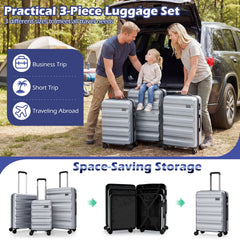 3-Piece Hardside Luggage Set 20/24/28 Inch Lightweight Hardside Suitcases-Gray