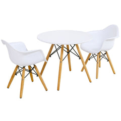 3 Piece Kids Round Table and 2 Armchair Set, White with Beech Legs