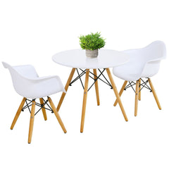 3 Piece Kids Round Table and 2 Armchair Set, White with Beech Legs