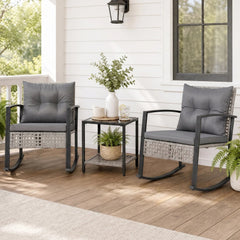 3-Piece Outdoor Rocking Chair Set for Garden-Gray