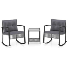3-Piece Outdoor Rocking Chair Set for Garden-Gray