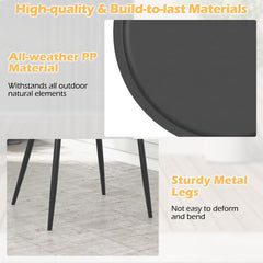 3 Piece Patio Chair Set, 2 Lattice Back PP Armchairs and Round Concave Top Coffee Table on Metal Legs, Black