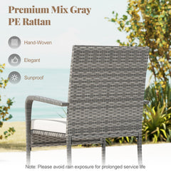 3 Piece Balcony Patio Furniture Set, 2 Rattan Armchairs Rated 400 lb and Two Tier Tempered Glass Side Table, Cream Cushions