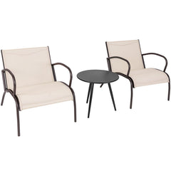 3 Piece Patio Sling Chair Set, 2 Wide 22 in Seats Rated 400 lb on Metal and Aluminium Frames with 20 in Round Three Leg Table