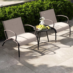 3 Piece Patio Sling Chair Set, 2 Wide 22 in Seats Rated 400 lb on Metal and Aluminium Frames with 20 in Round Three Leg Table