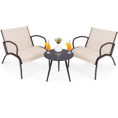 3 Piece Patio Sling Chair Set, 2 Wide 22 in Seats Rated 400 lb on Metal and Aluminium Frames with 20 in Round Three Leg Table