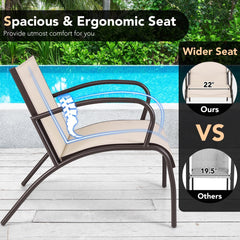 3 Piece Patio Sling Chair Set, 2 Wide 22 in Seats Rated 400 lb on Metal and Aluminium Frames with 20 in Round Three Leg Table