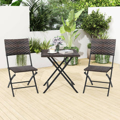 3 Piece Folding Rattan Bistro Set, 2 Folding Chairs Rated 400 lb with Woven Seats and 24 in Square Woven Table