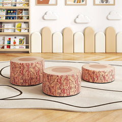 3-Piece Tree Stump Stool Set with Wood Printing Nature Decoration-Dark Walnut
