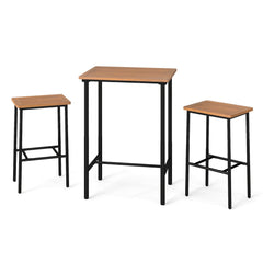 3 Pieces Acacia Wood Patio Bar Set Rectangular Table with Metal Frame