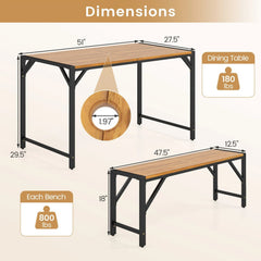51 inches Acacia Wood Dining Table with Umbrella Hole & Metal Support for Garden