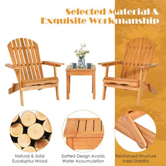 3 Piece Folding Adirondack Chair Set, 2 Eucalyptus Chairs Rated 350 lb with Widened Armrests and 18 in Side Table