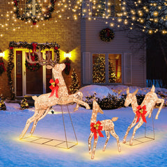 3 Pieces Lighted Christmas Reindeer Family Set with 255 Lights-Golden