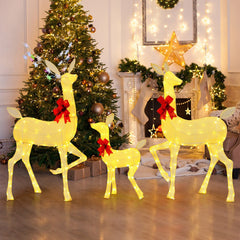 3 Pieces Lighted Family Deer Set with LED Lights and RGB Flashing Lights