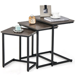 3 Piece Nesting C-Shaped Coffee and End Table Set, Oak