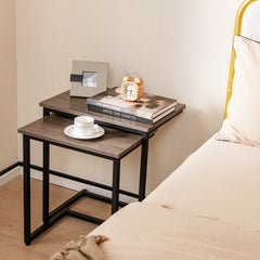 3 Piece Nesting C-Shaped Coffee and End Table Set, Oak