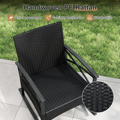 3 Piece Outdoor Rattan Rocking Chair Set, 2 Rockers Rated 400 lb with 4 in Cream Cushions and 2 Tier Side Table