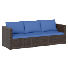 3 Piece Modular Outdoor Sectional Sofa Set, Left Arm, Right Arm and Armless Seats, 76 Inch Combined, Blue