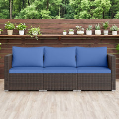3 Piece Modular Outdoor Sectional Sofa Set, Left Arm, Right Arm and Armless Seats, 76 Inch Combined, Blue