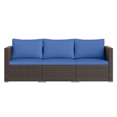 3 Piece Modular Outdoor Sectional Sofa Set, Left Arm, Right Arm and Armless Seats, 76 Inch Combined, Blue