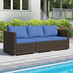 3 Piece Modular Outdoor Sectional Sofa Set, Left Arm, Right Arm and Armless Seats, 76 Inch Combined, Blue