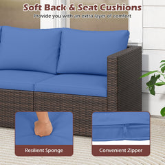 3 Piece Modular Outdoor Sectional Sofa Set, Left Arm, Right Arm and Armless Seats, 76 Inch Combined, Blue