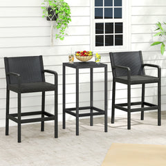 3 Pieces Patio Bar Set with 2 Stools and 1 Bar Table-Black