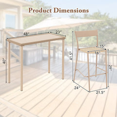 3 Pieces Patio Bar Table Set with Height Table and 2 Armless Chairs