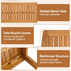 3 Piece Acacia Patio Dining Set, 63 Inch Slatted Table with Covered 1.97 Inch Umbrella Hole and 2 Benches