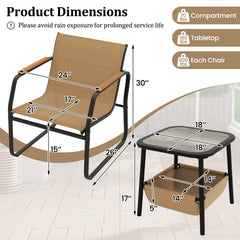 3 Pieces Patio Furniture Set Outdoor Bistro Conversation Set-Brown