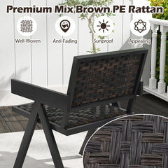 3 Piece Patio Wicker Bistro Set, 2 Black Metal Armchairs Rated 330 lb with Quick Dry Foam Padded Woven Seats and a Glass Top Table