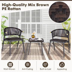 3 Piece Patio Bistro Set, 2 Rope Back Armchairs Rated 400 lb with Quick Dry Foam Woven Seats and an 18 in Glass Top Table