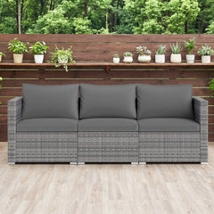 3 Piece Modular Patio Sectional Sofa Set, Grey PE Rattan Left Arm, Right Arm and Armless Seats, 76 Inch