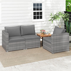 3 Piece Modular Patio Sectional Sofa Set, Grey PE Rattan Left Arm, Right Arm and Armless Seats, 76 Inch
