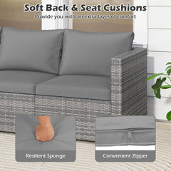3 Piece Modular Patio Sectional Sofa Set, Grey PE Rattan Left Arm, Right Arm and Armless Seats, 76 Inch