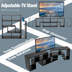 3 Pieces Adjustable TV Stand for TVs up to 65 Inch with Shelves-Black