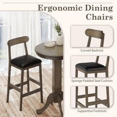 3 Pieces Wood Bar Table Set for 2 Round Pub Table with Pedestal Base and 2 Armless Stools