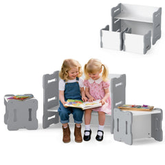 3-Piese Toddler Set with 2 Stools and Activity Table-Gray