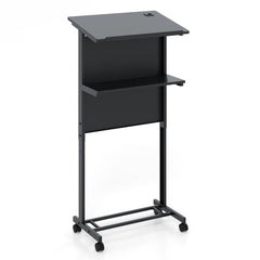 3-Position Height Adjustable Lectern Table with Tilted Tabletop-Black