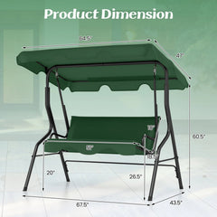 3 Seat Outdoor Patio Canopy Swing with Cushioned Steel Frame-Dark Green